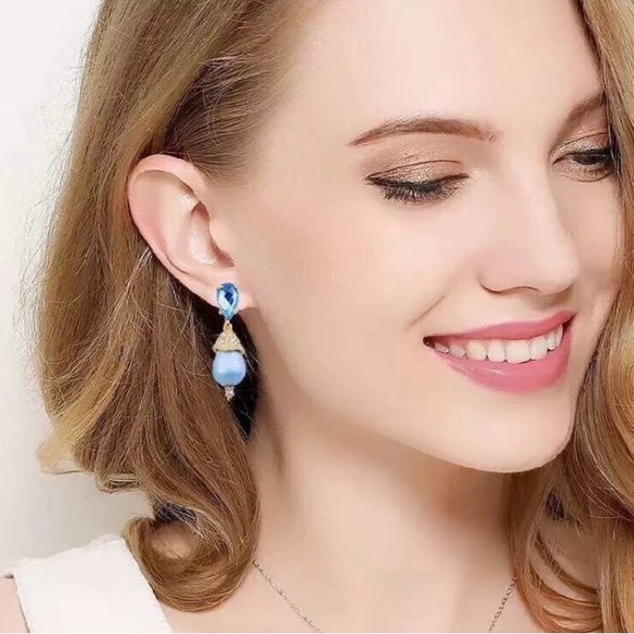 Alexis Bittar Designer Pearl Drop Earrings - Baby Blue - Picture 3 of 5